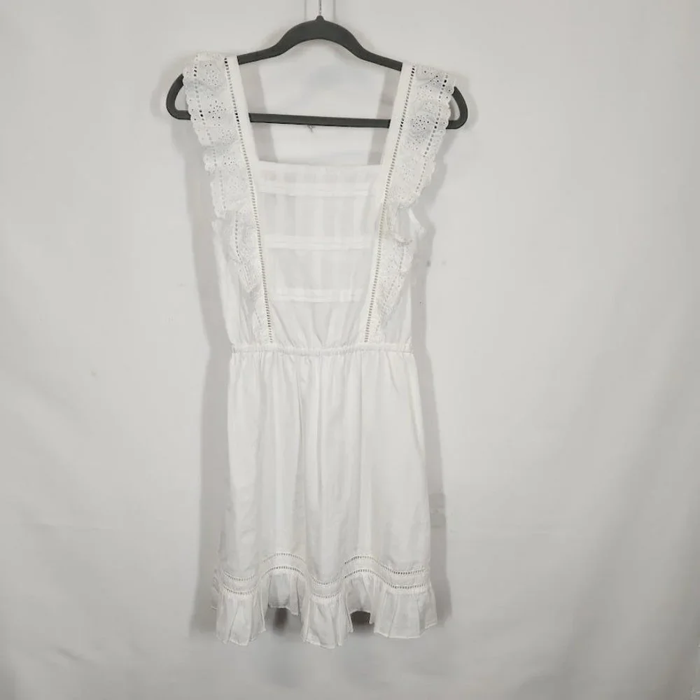 Scotch & Soda Eyelet‎ Ruffle Organic Cotton Pinafore Dress in White Size XS